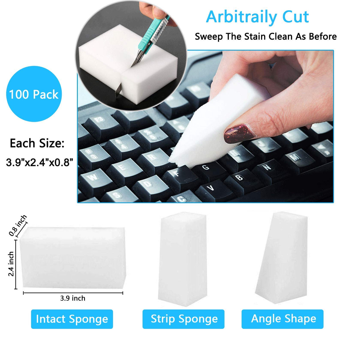 100 Pack Melamine Foam Sponge Eraser White K88501