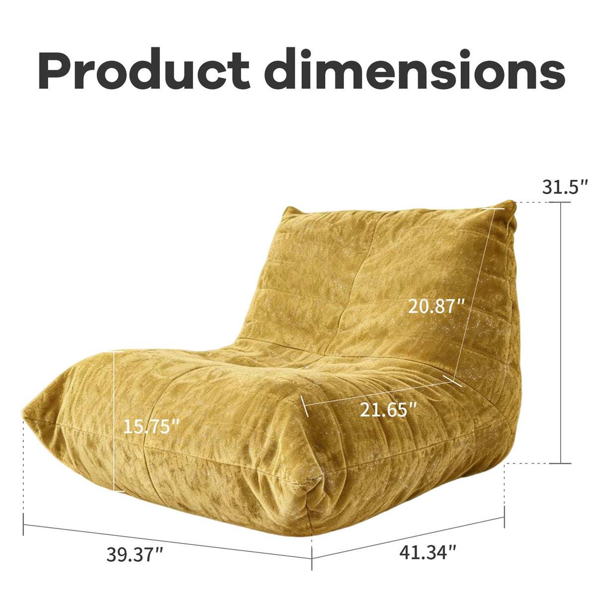 Yellow Chenille Bean Bag Chair with Memory Foam M915544