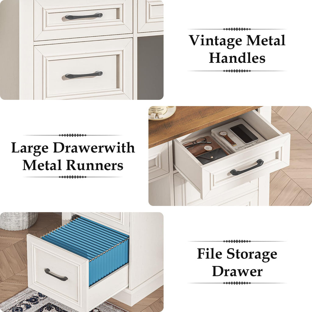 Antique White Executive Desk with File Drawers W4691