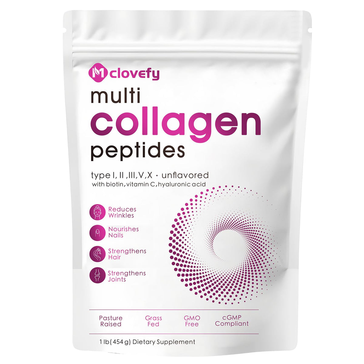 Unflavored Multi Collagen Peptides Powder 1lb K796