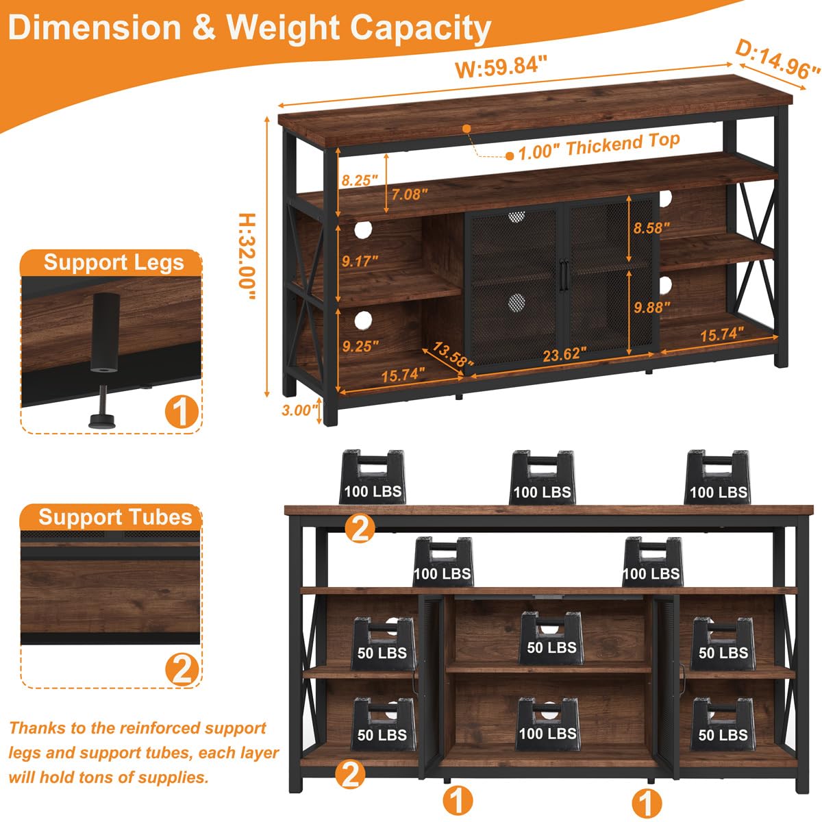 Tall Wood TV Stand with Storage Cabinet I561