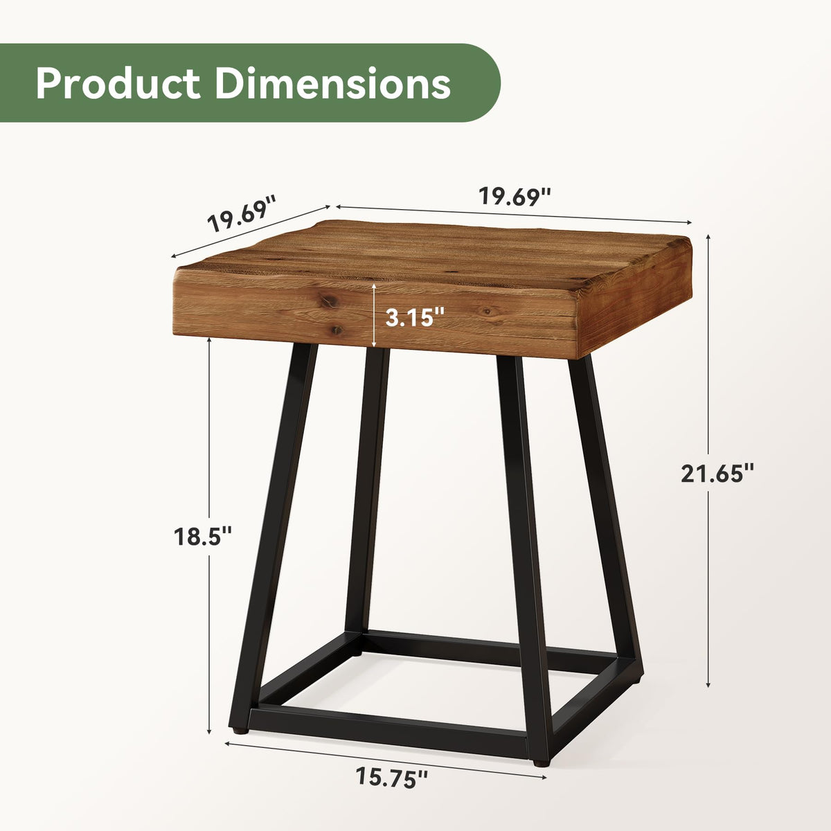 Solid Wood Nightstand with Metal Frame W432