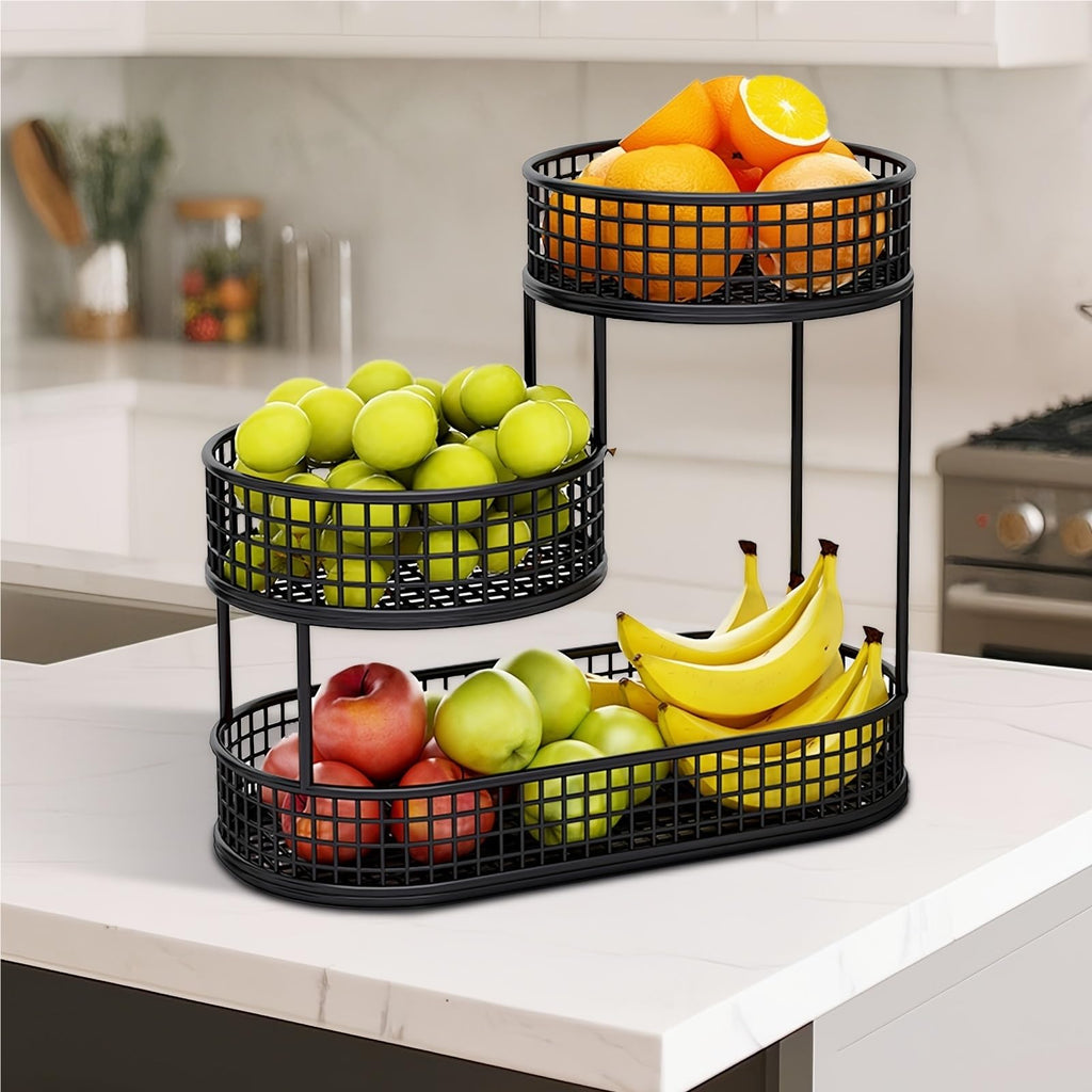 3-Tier Black Metal Fruit Basket with Cover C7621