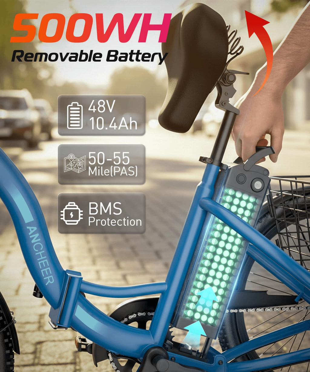 Electric Tricycle for Adults, 600W Folding, 24" 499Wh, 15.5MPH, Removable Battery, 3 Wheel, Blue H948108