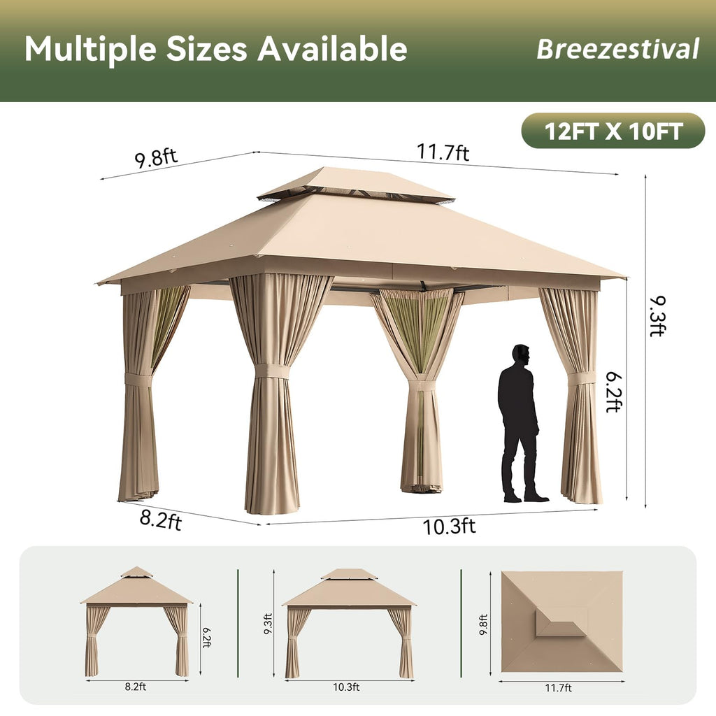 12'x10' Beige Metal Gazebo D27395