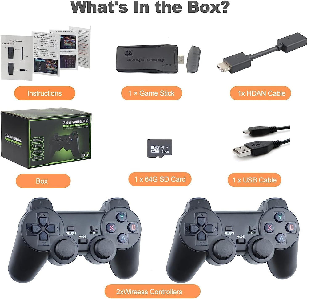 Plug and Play Retro Game Console with 4K HDMI Output, 2.4G Wireless Controllers, 64GB Memory Card S588933