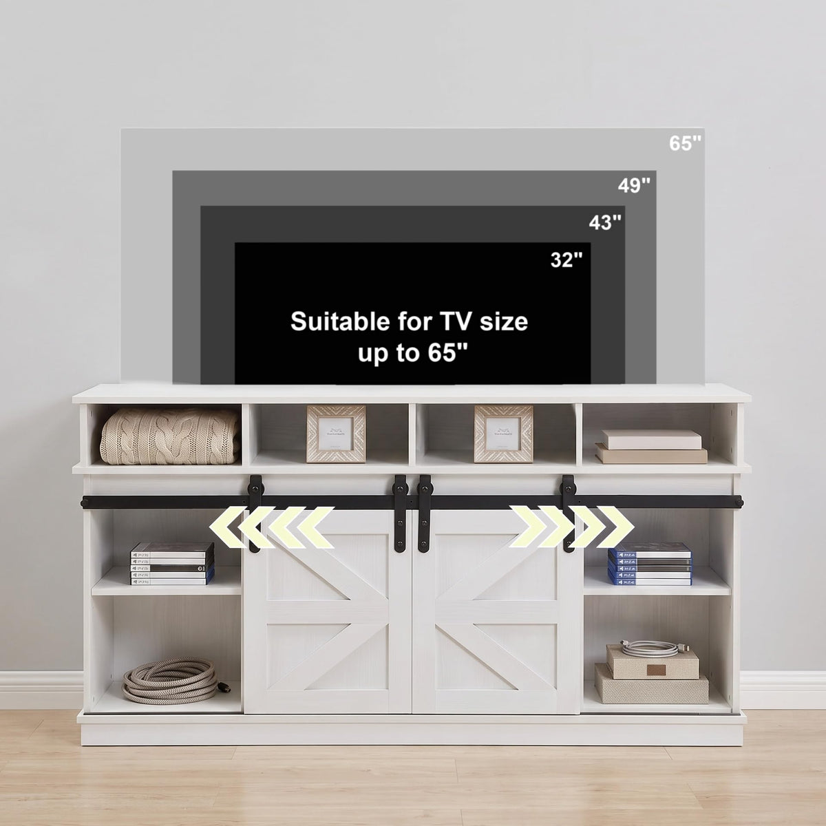 White 58" Farmhouse TV Stand with Sliding Barn Doors Z511167
