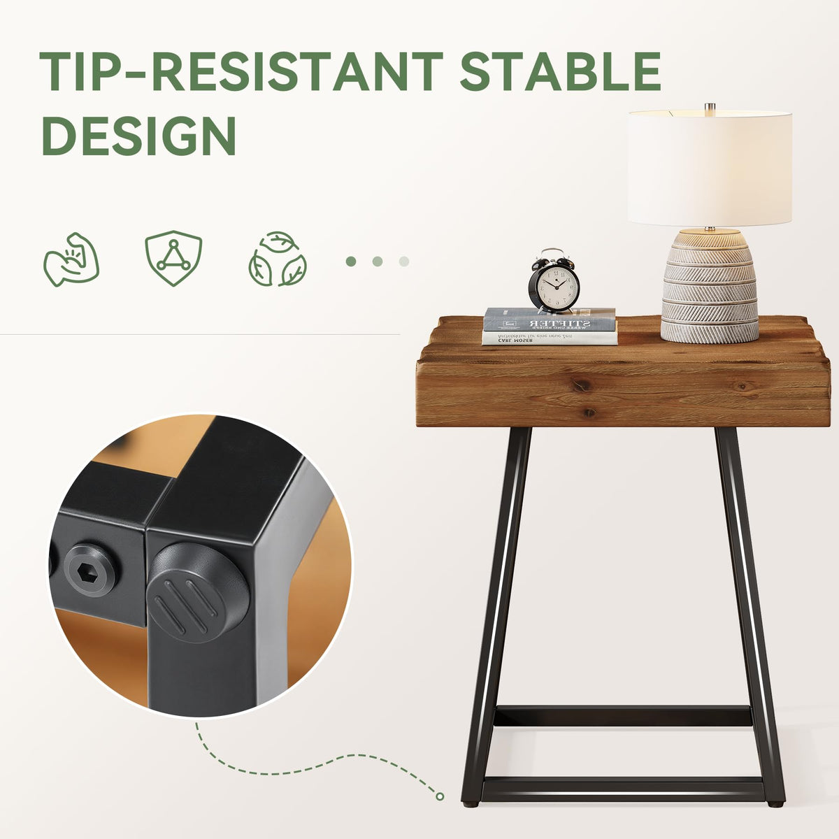 Solid Wood Nightstand with Metal Frame W432