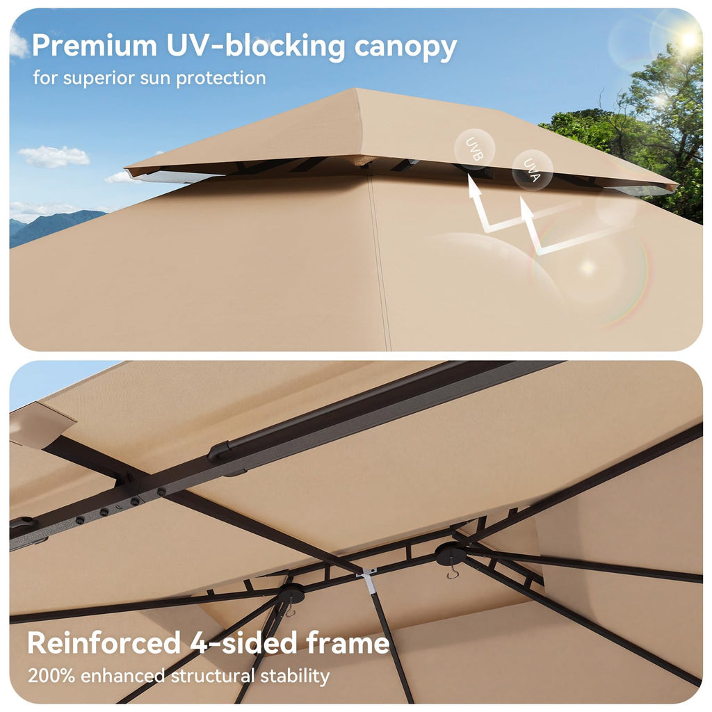 12'x10' Beige Metal Gazebo D27395