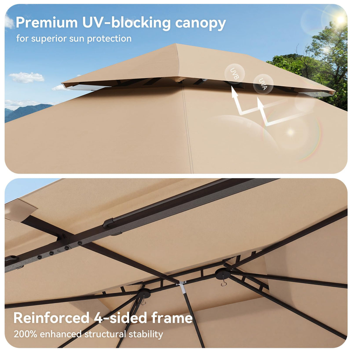 12'x10' Beige Metal Gazebo D27395