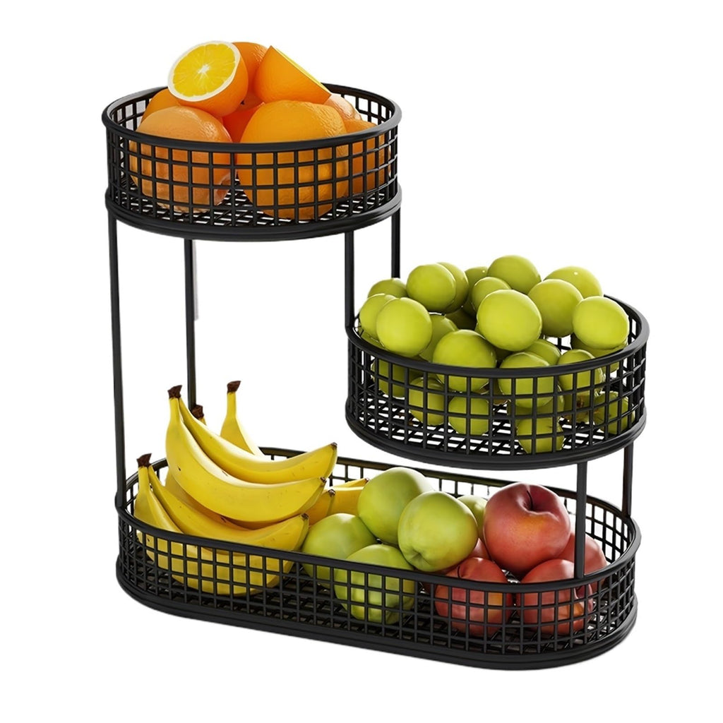 3-Tier Black Metal Fruit Basket with Cover C7621