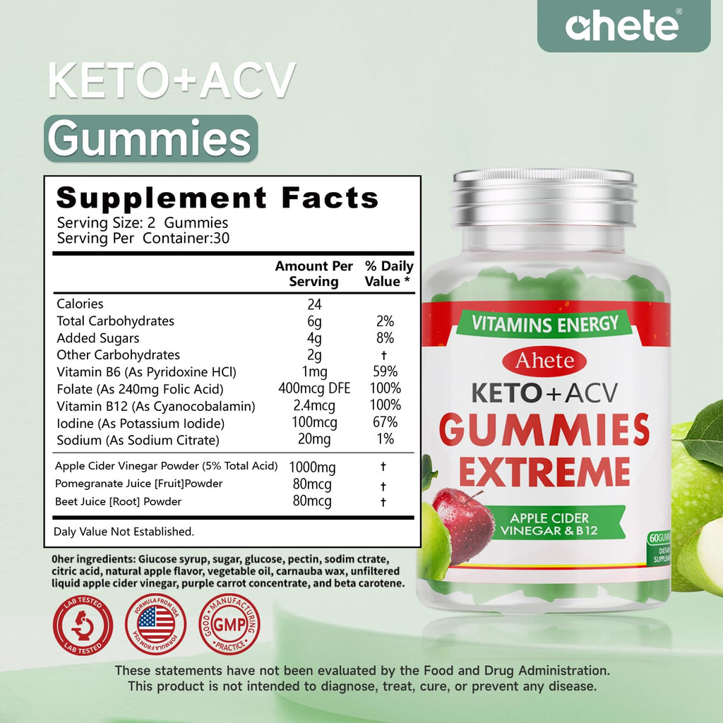 Apple Cider Vinegar Gummies with Vitamin B6, B12, Folate & Beet Root, 180 Gummies J17447