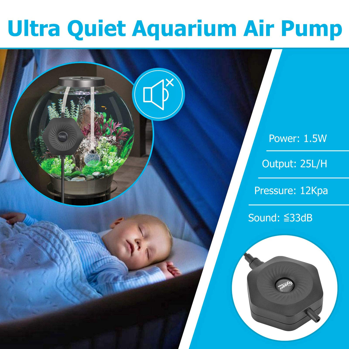 1.5W Mini Aquarium Air Pump with Air Tubing and Air Stone P2174