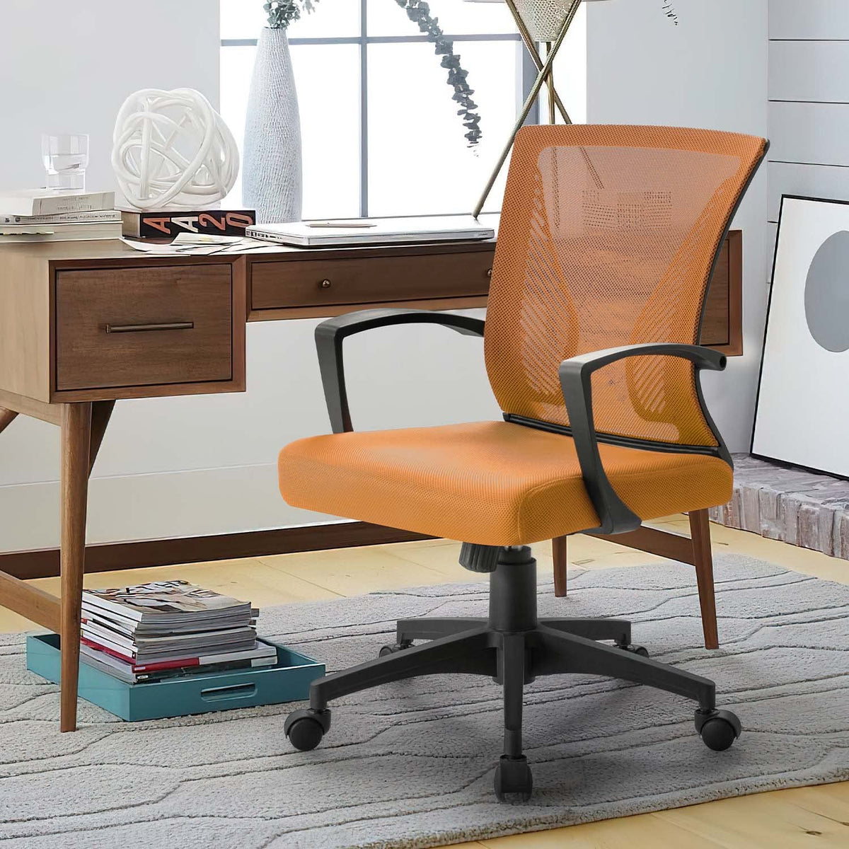 Orange Mid Back Mesh Ergonomic Office Chair with Armrest A11860