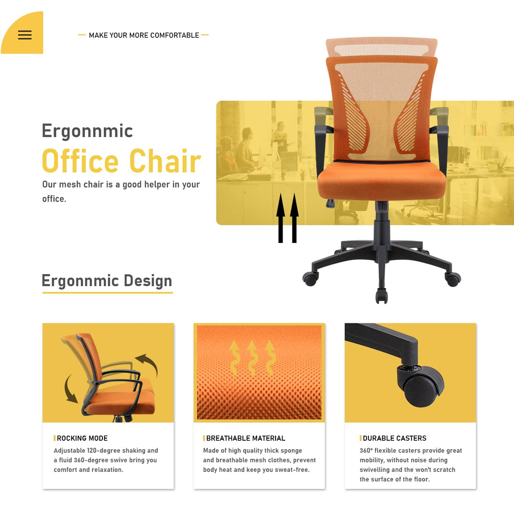 Orange Mid Back Mesh Ergonomic Office Chair with Armrest A11860
