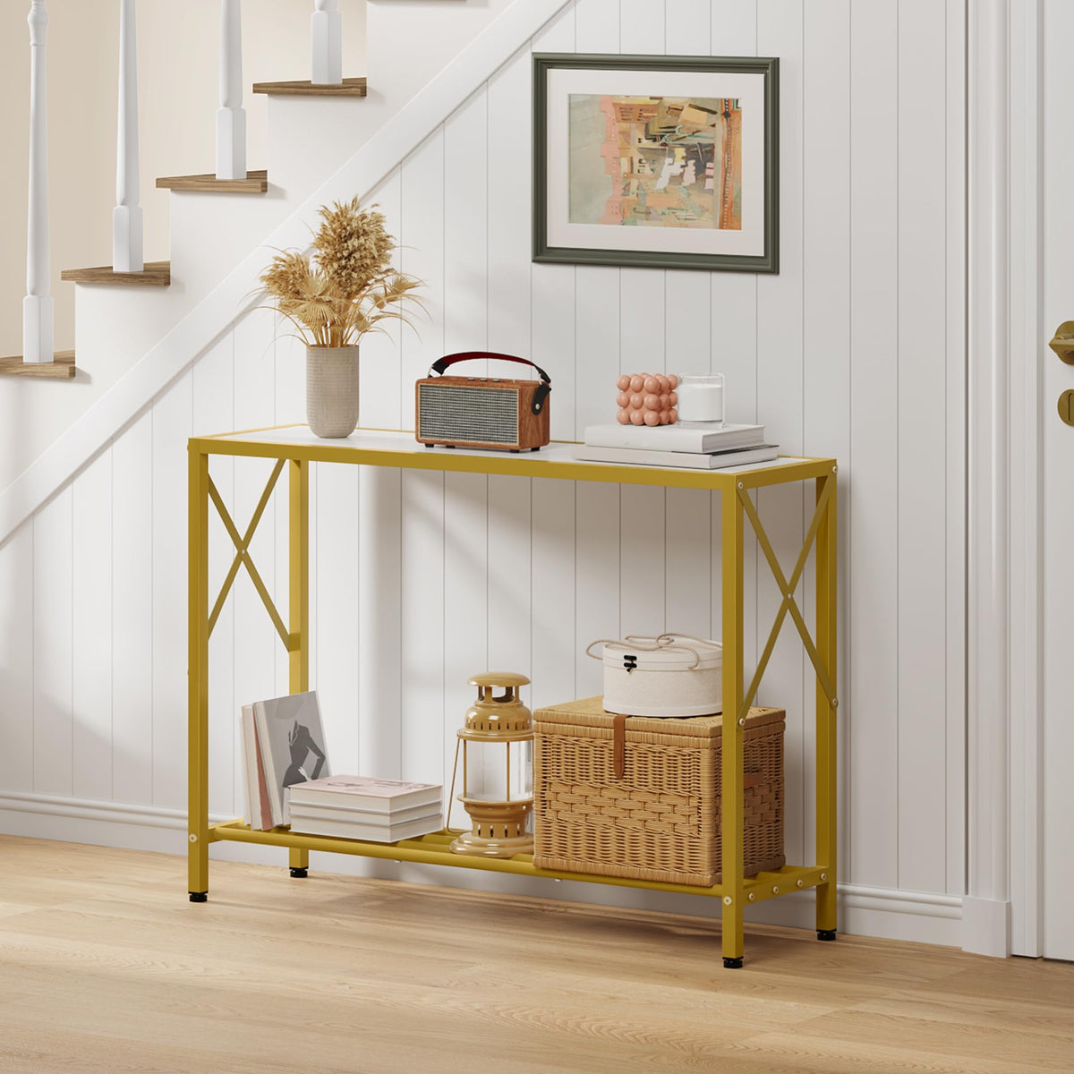 41.8" 2 Tier Gold Console Table with Shelves O367192