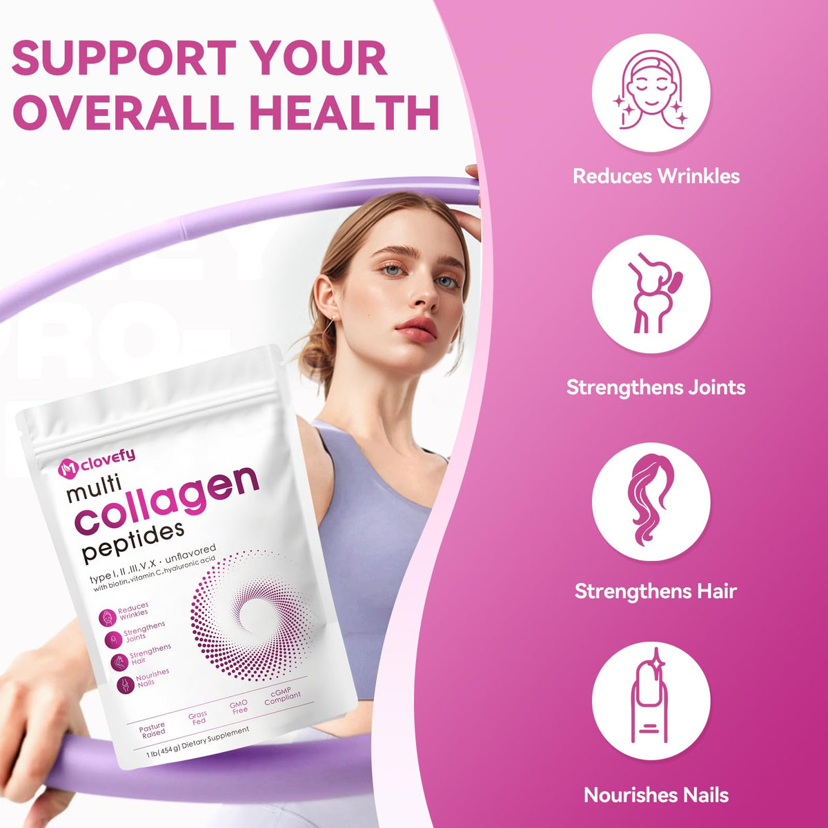 Unflavored Multi Collagen Peptides Powder 1lb K796