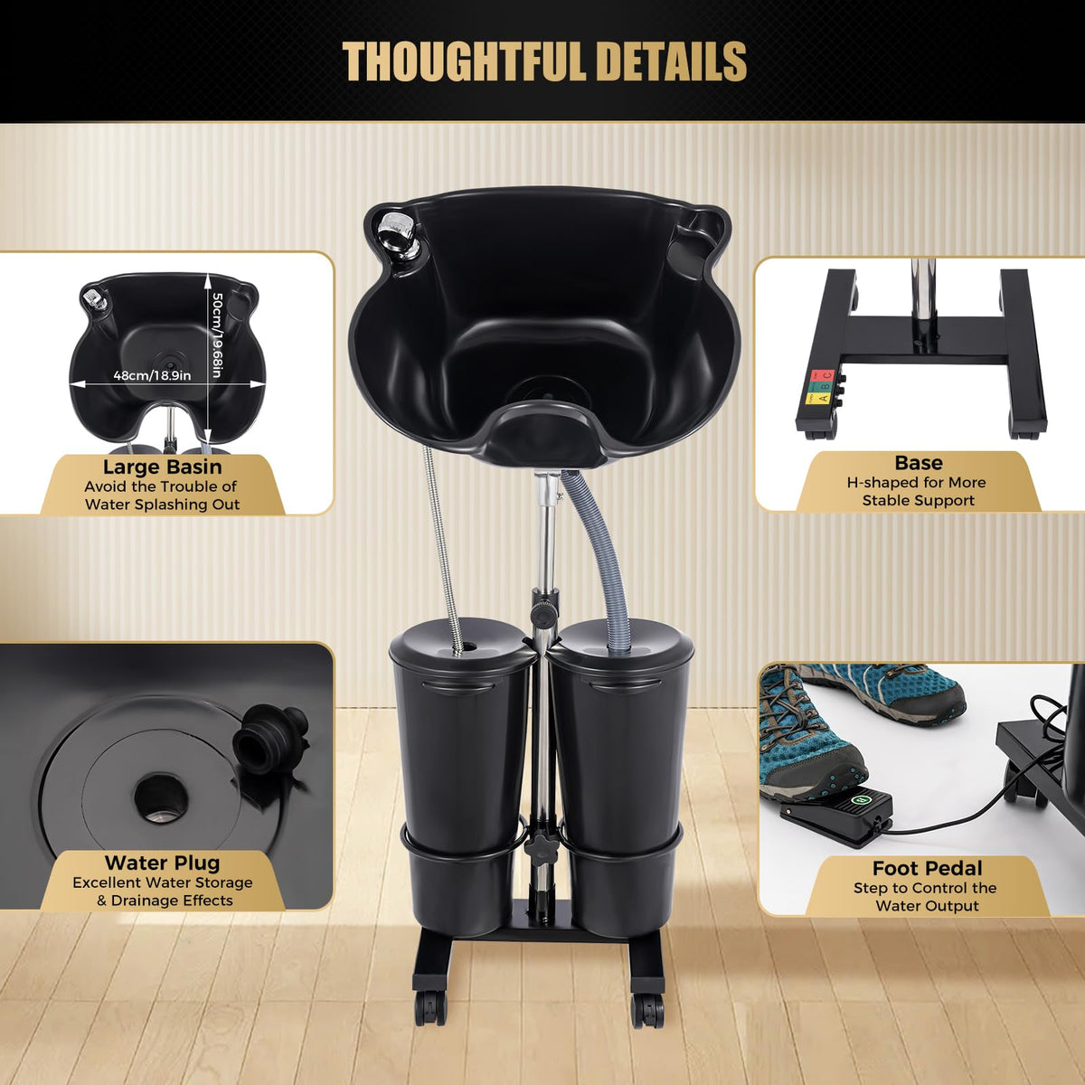 Portable Shampoo Bowl with Electric Pump Adjustable Height 2.64Gal E8577