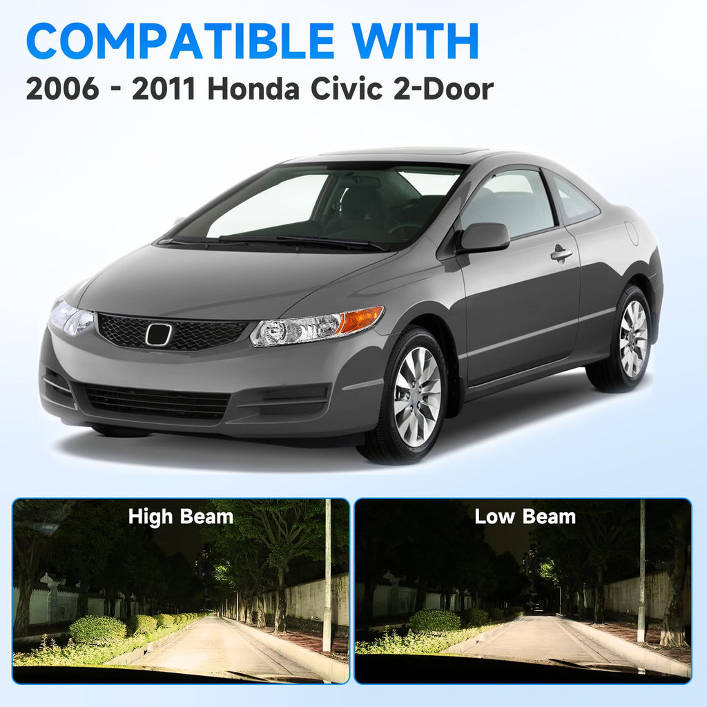 Headlight Assembly for 2006-2011 Honda Civic 2-Door Chrome Housing Amber Reflector A3225