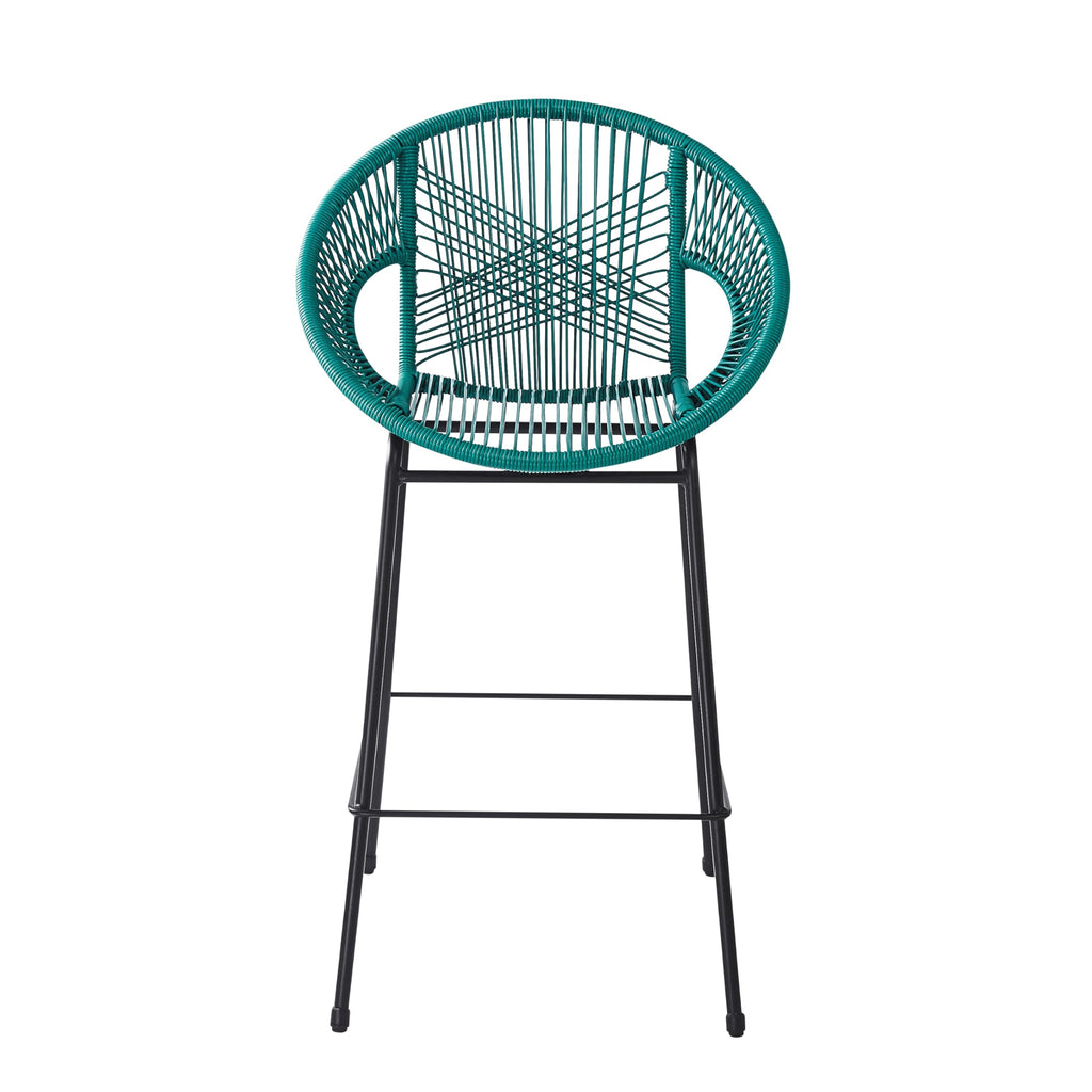Teal Faux Wicker Outdoor Bar Stool Set of 2 P4344