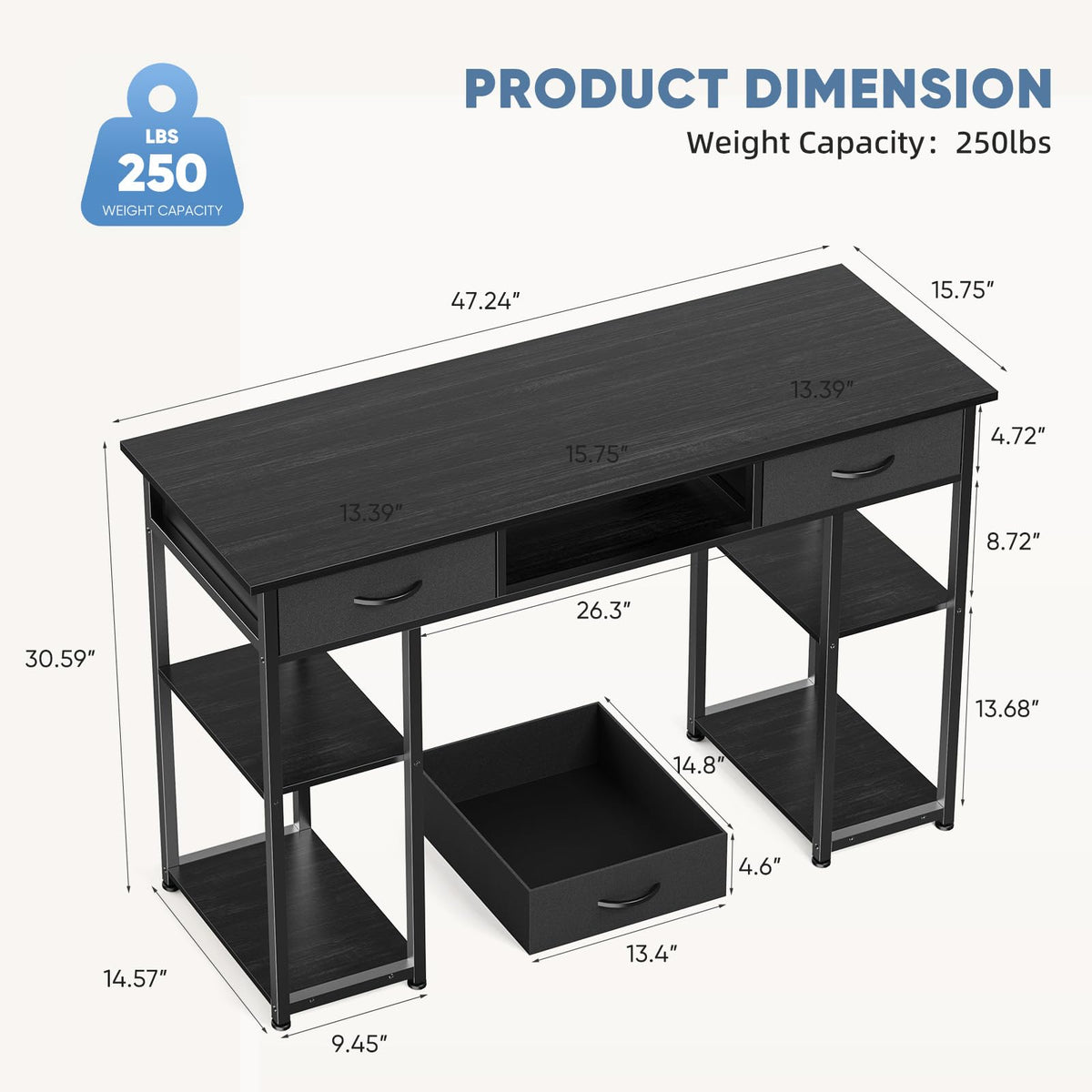 48-Inch Computer Desk with Drawers and Hook X2344