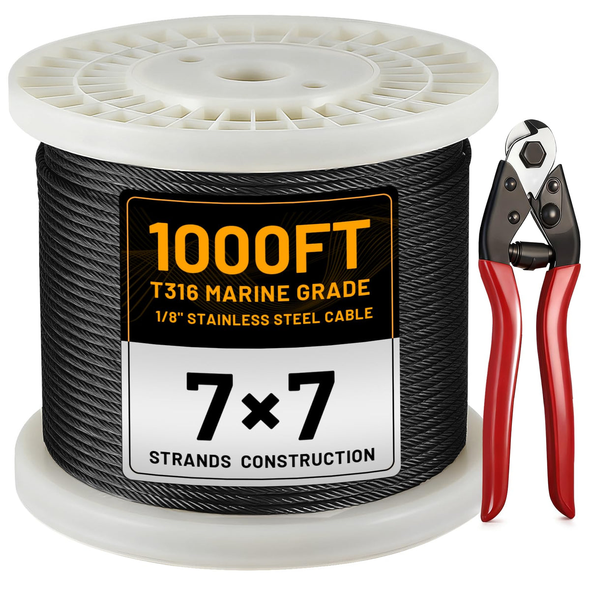 1/8" Stainless Steel Cable 1000FT T316 Wire Rope O94757