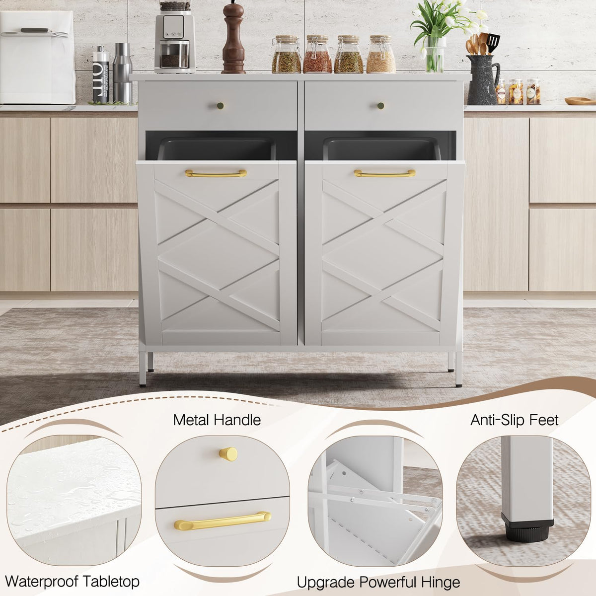 10 Gallon Metal Double Tilt Out Trash Can Cabinet Z8248