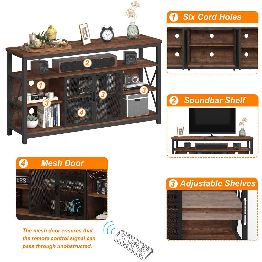 Tall Wood TV Stand with Storage Cabinet I561