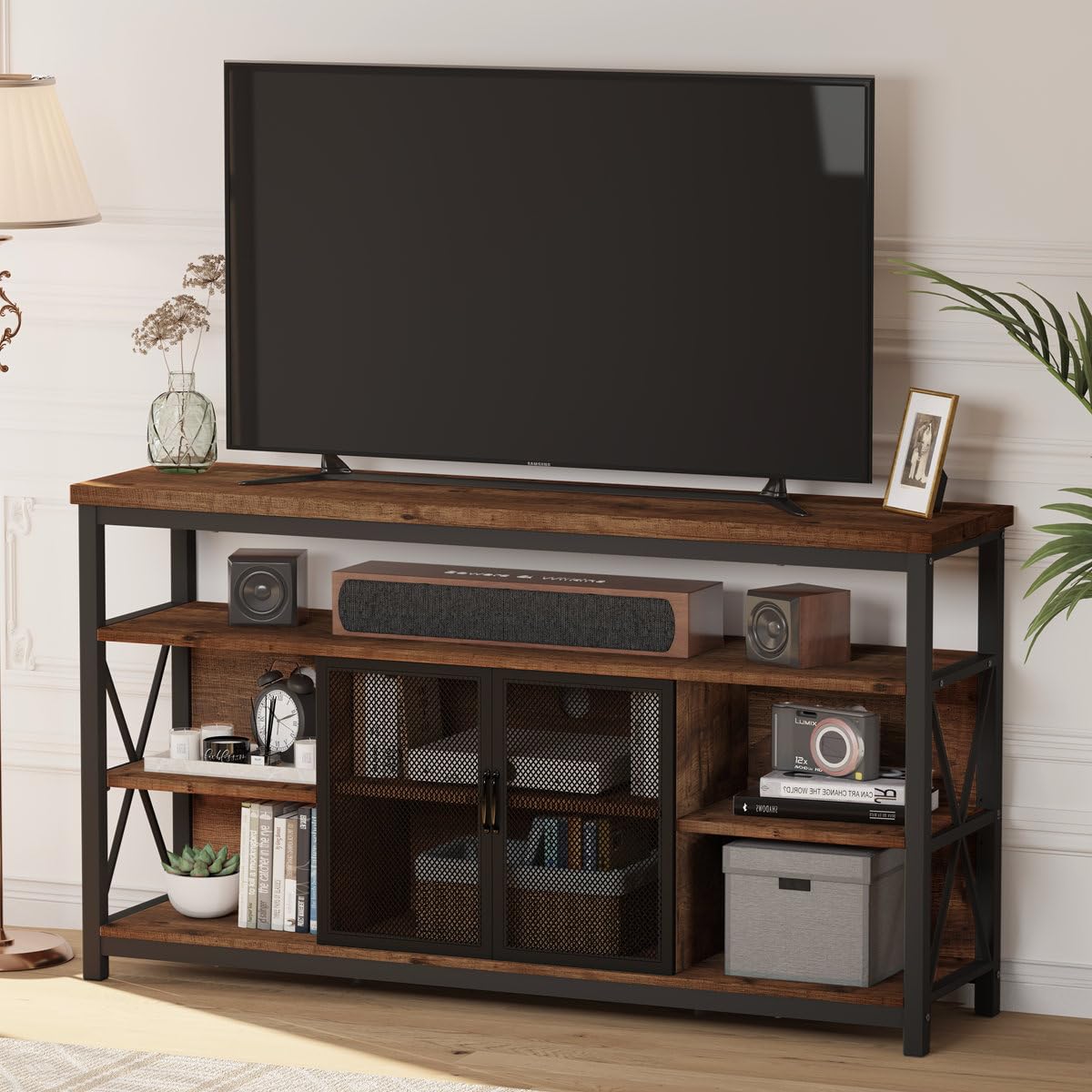 Tall Wood TV Stand with Storage Cabinet I561