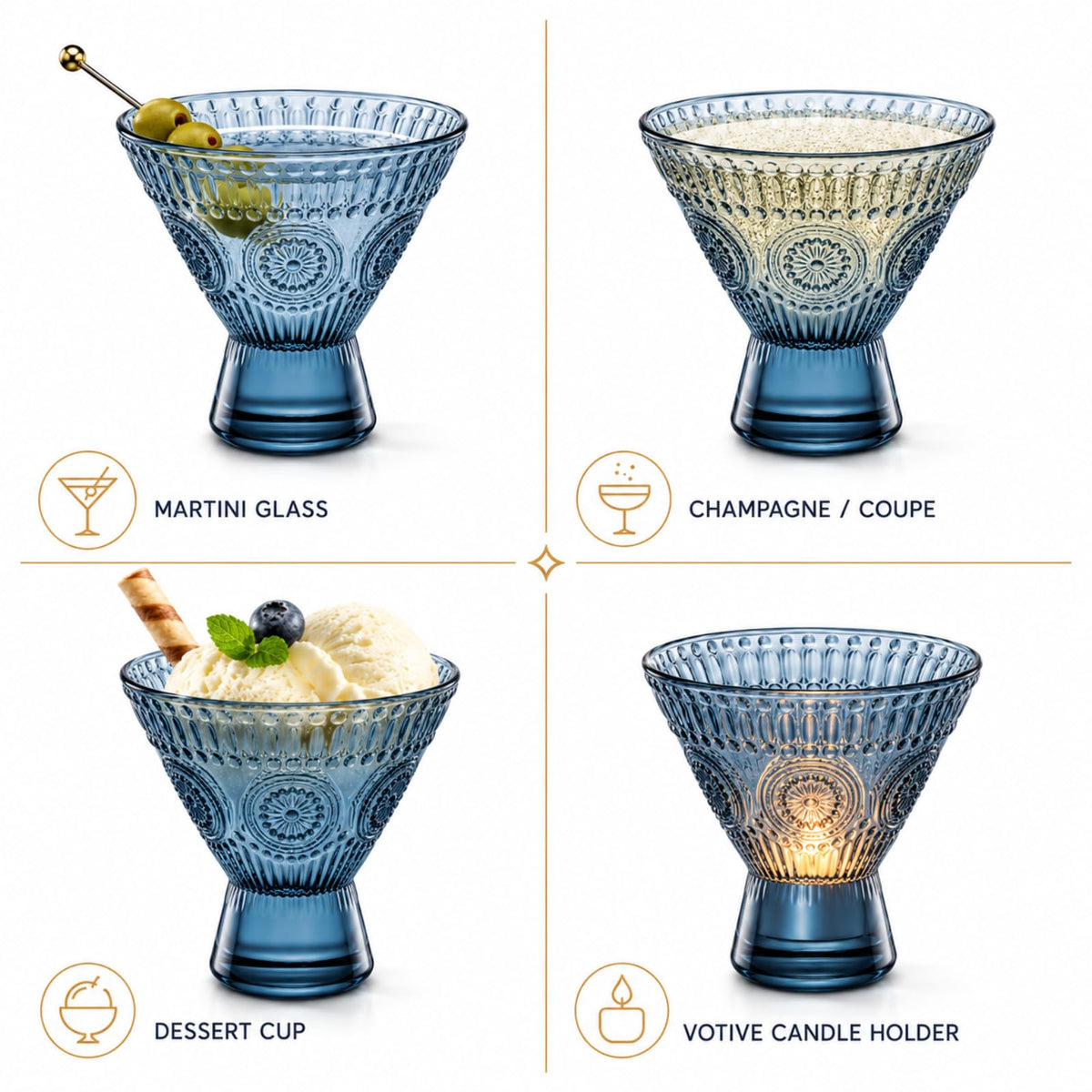 Stemless Martini & Cocktail Glasses Set of 6 P915