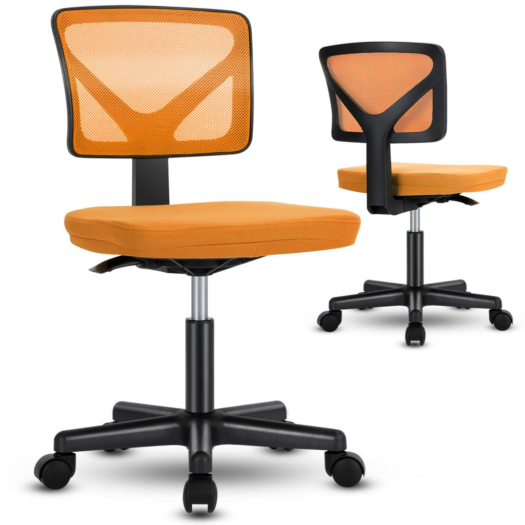 Orange Mesh Armless Desk Chair with Lumbar Support X3648