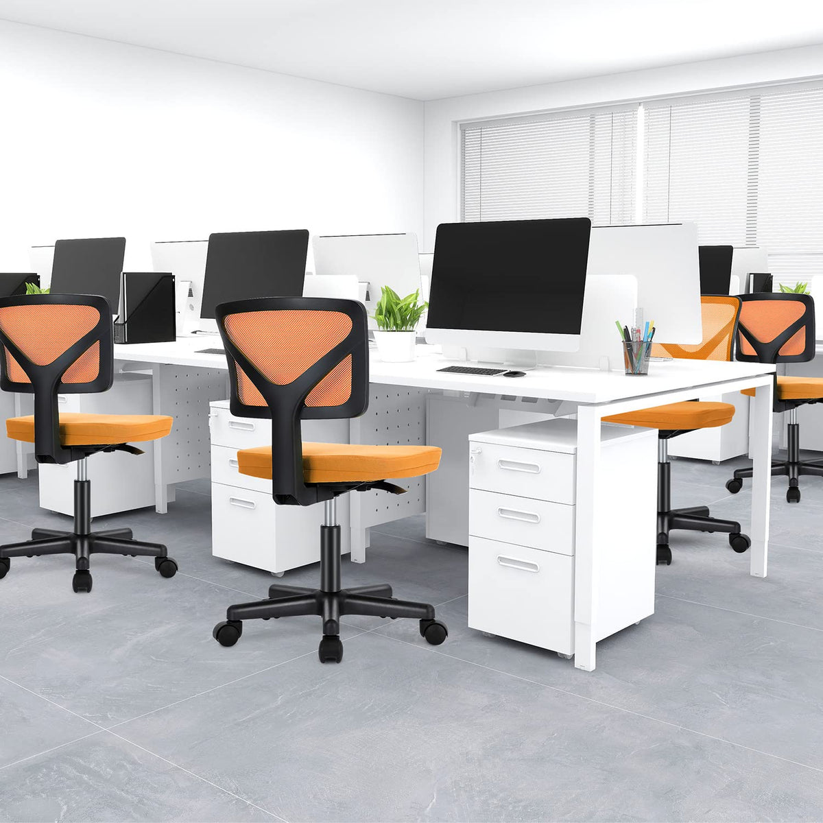 Orange Mesh Armless Desk Chair with Lumbar Support X3648