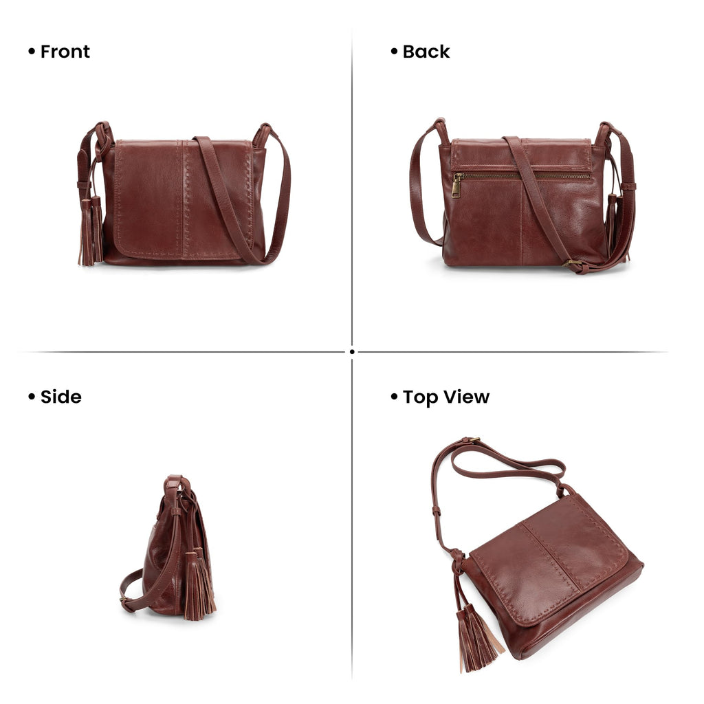 Vintage Leather Crossbody Bag with Multi-Pockets RFID D602