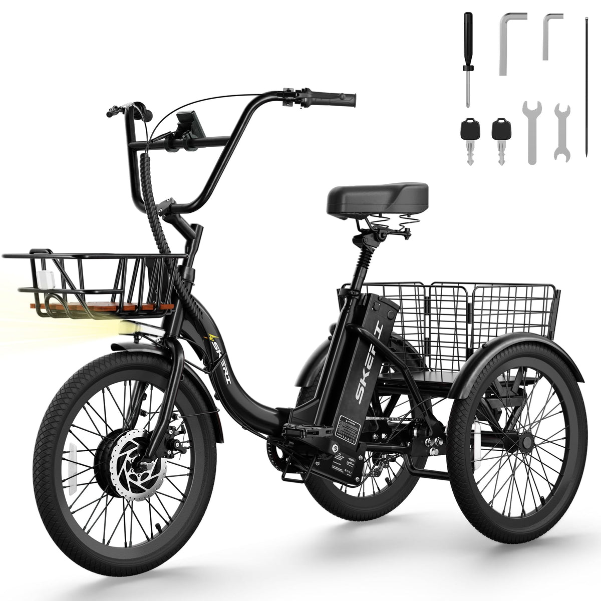 Peak 1000W 20" Folding Electric Trike with Removable Battery and Basket X6173