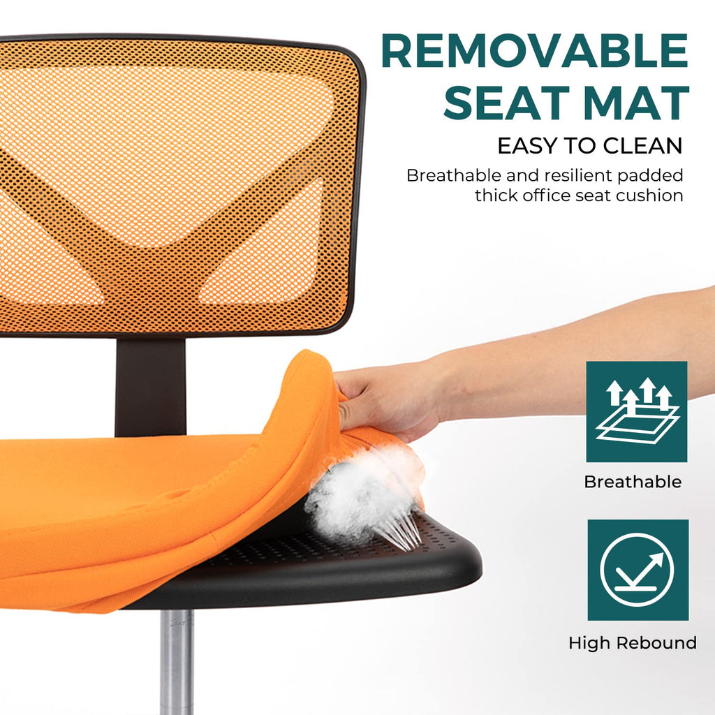 Orange Mesh Armless Desk Chair with Lumbar Support X3648
