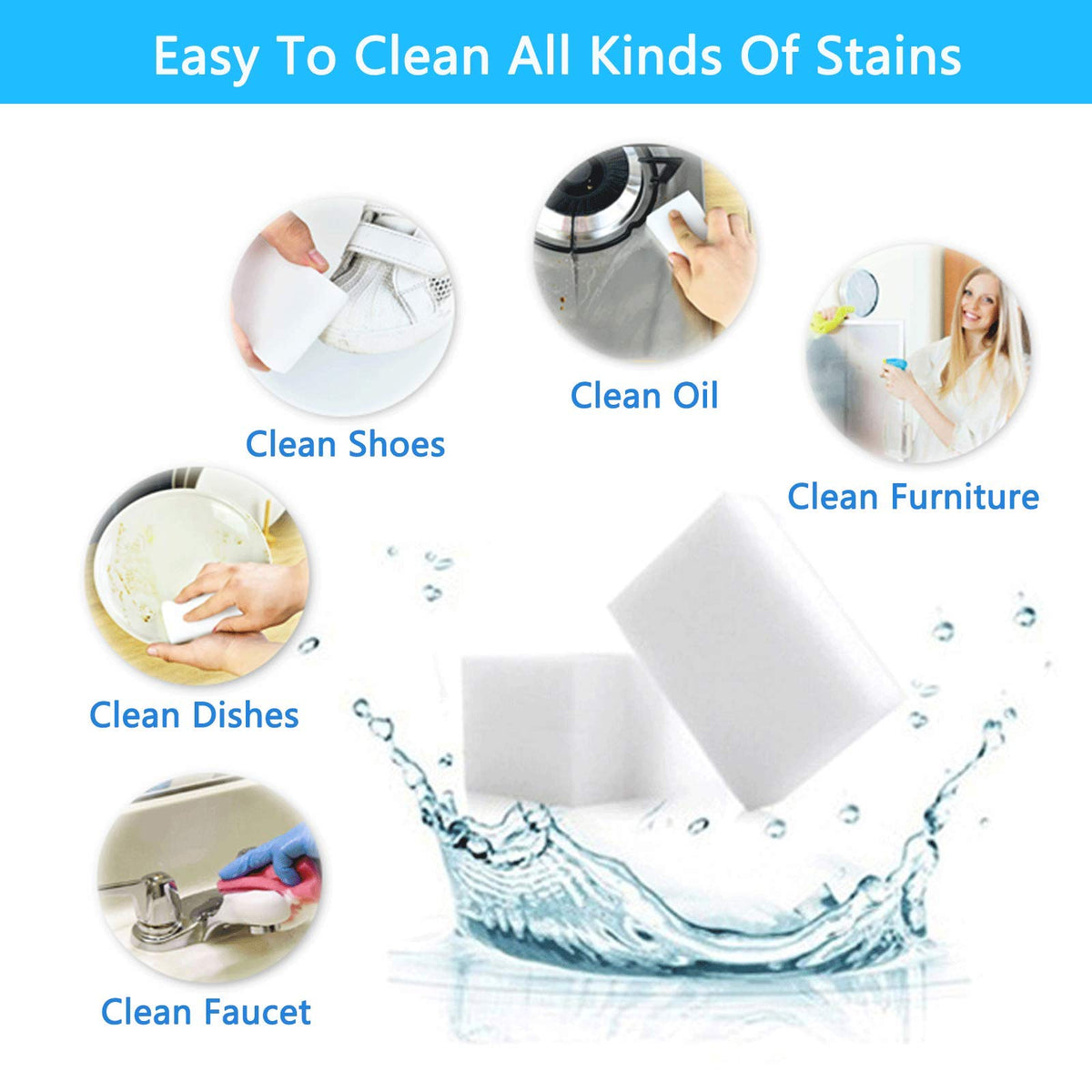 100 Pack Melamine Foam Sponge Eraser White K88501