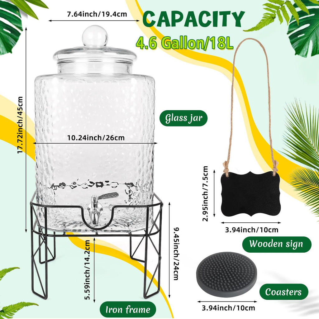 4.6 Gallon Glass Beverage Dispenser with Stand M62002
