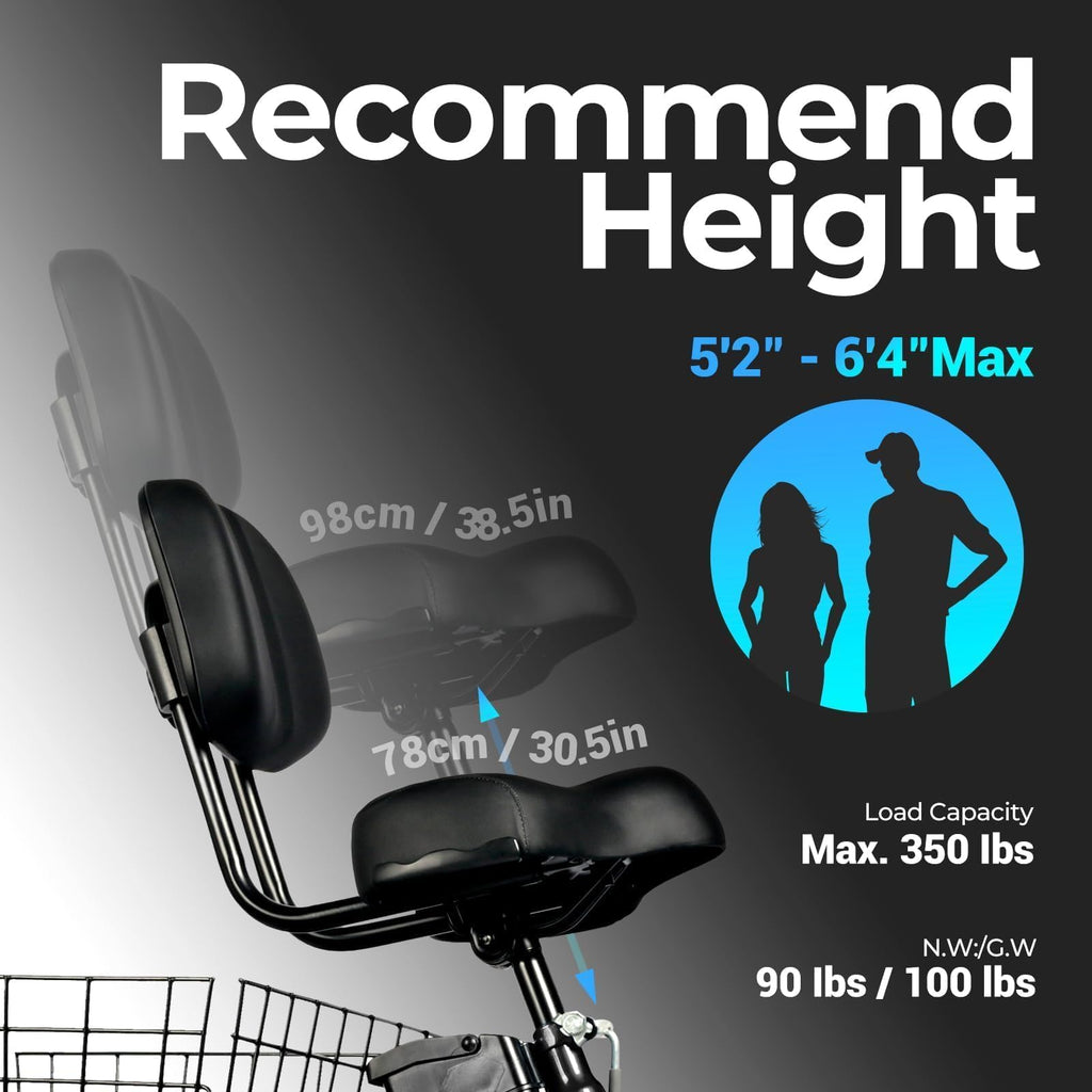 Folding Electric Tricycle for Adults, 20"x4" Fat Tire, Peak 500W 36V13Ah U61559