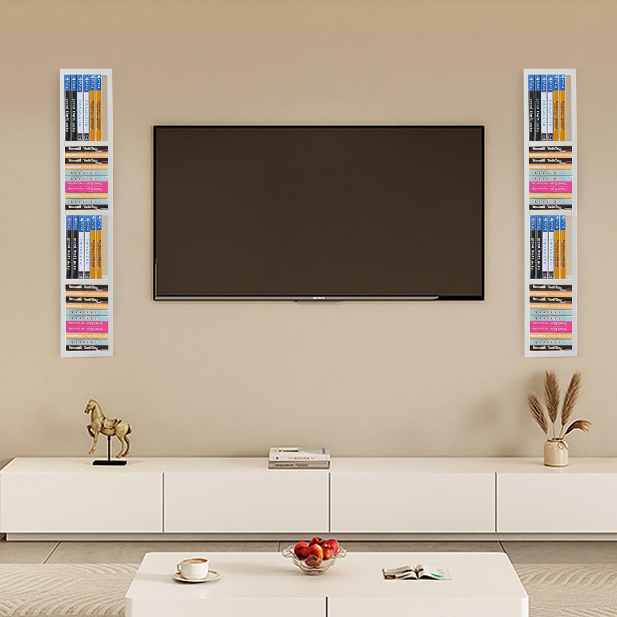 2 Pcs 34Inch White Wall Mount CD DVD Storage Shelf R446