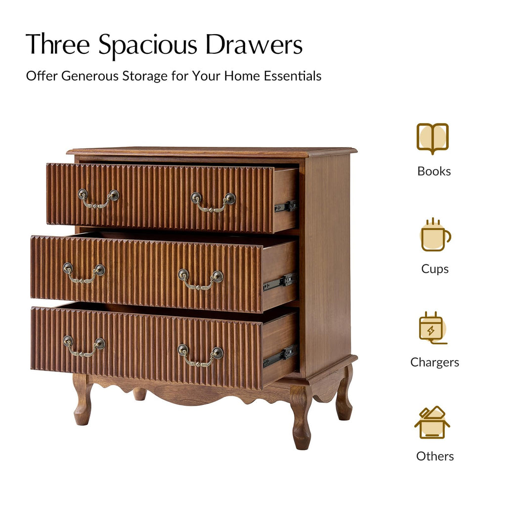 Set of 2 Wood Side Table with 3 Drawers and Charging Station J6301