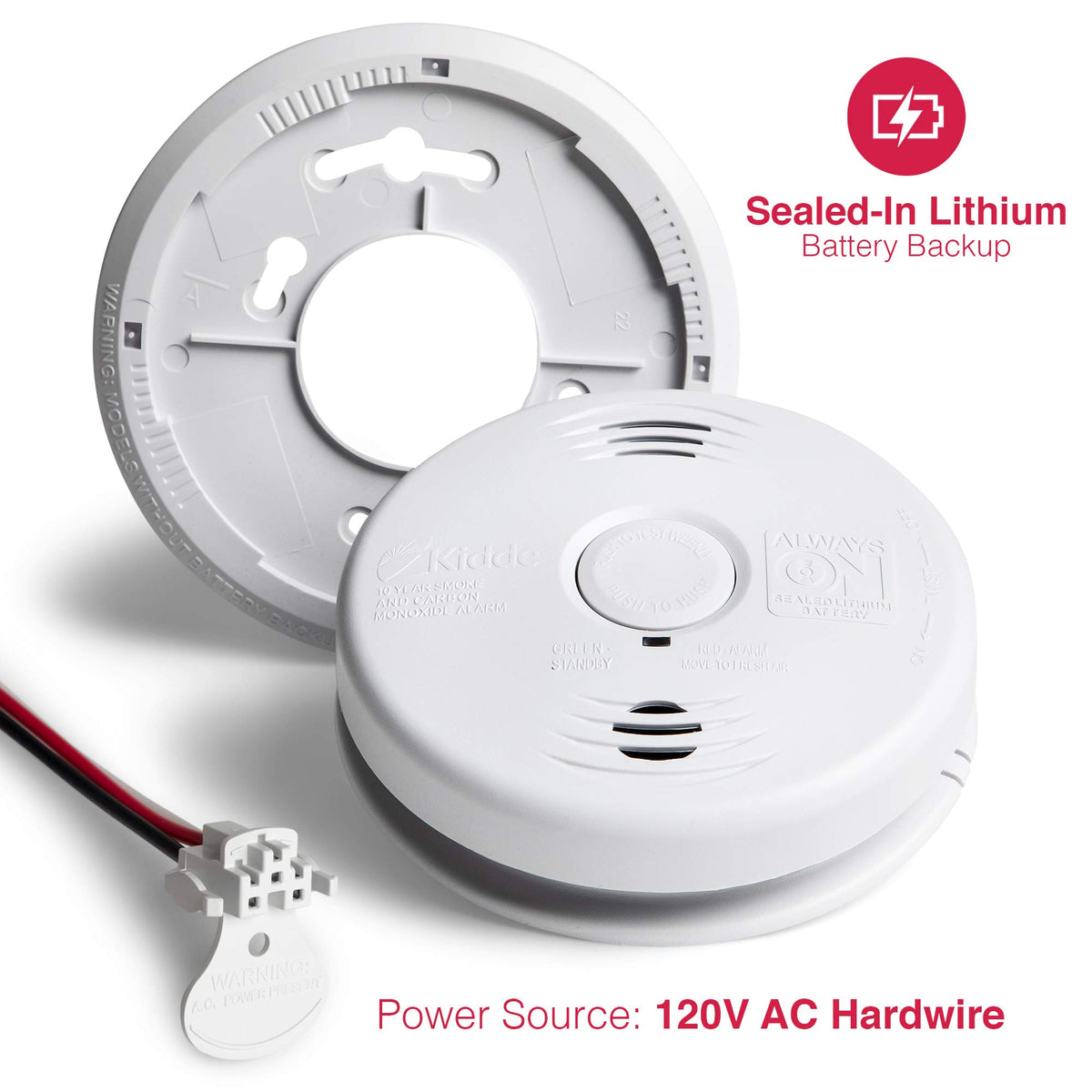 Hardwired Smoke and Carbon Monoxide Detector Alarm with Voice Warning, White G34557
