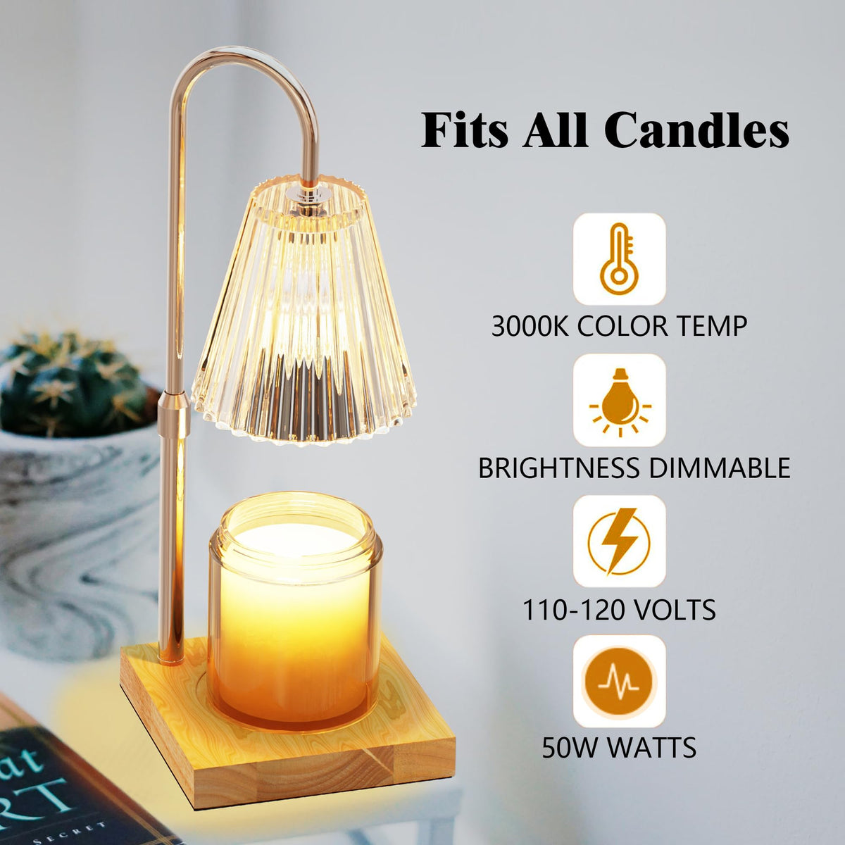 Candle Warmer Lamp with 2 Bulbs, Dimmable, Timer, Adjustable Height M62187