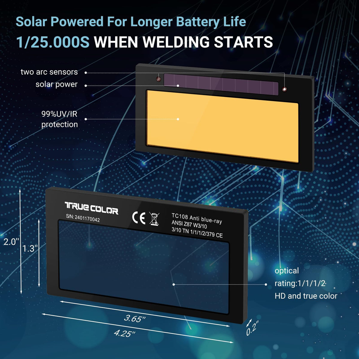 Auto Darkening Welding Lens 2x4 1/4 H270961
