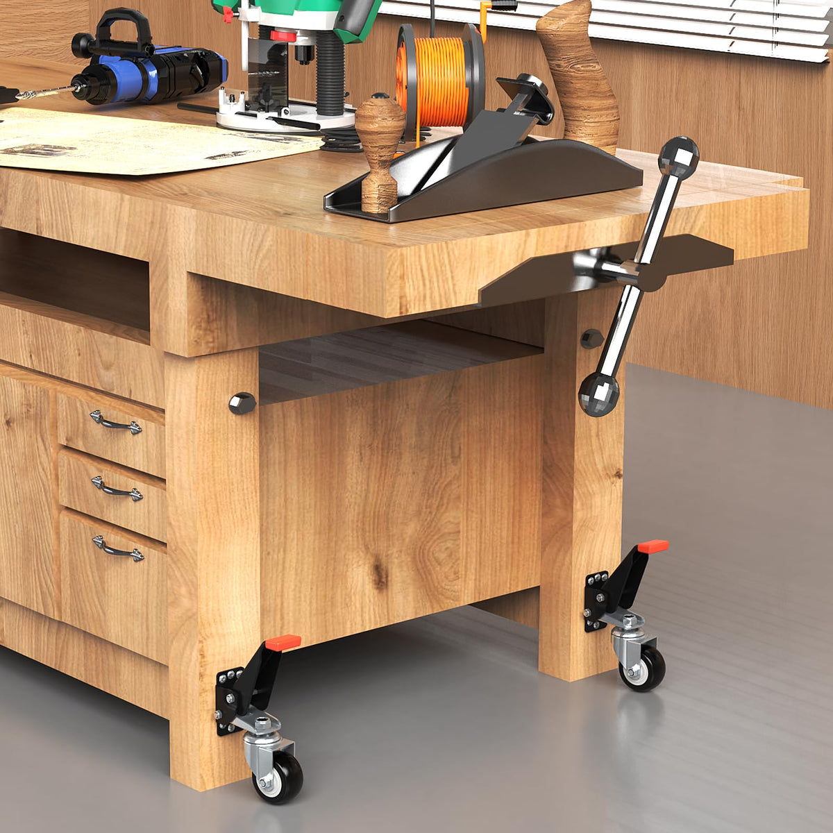 Workbench Casters kit 660 Lbs Retractable 4 Pack O49663