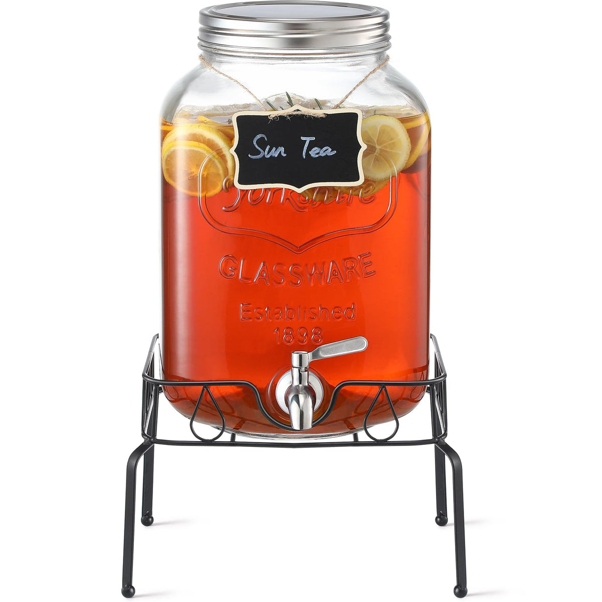 2 Gallon Glass Beverage Dispenser with Stand and Lid W73718