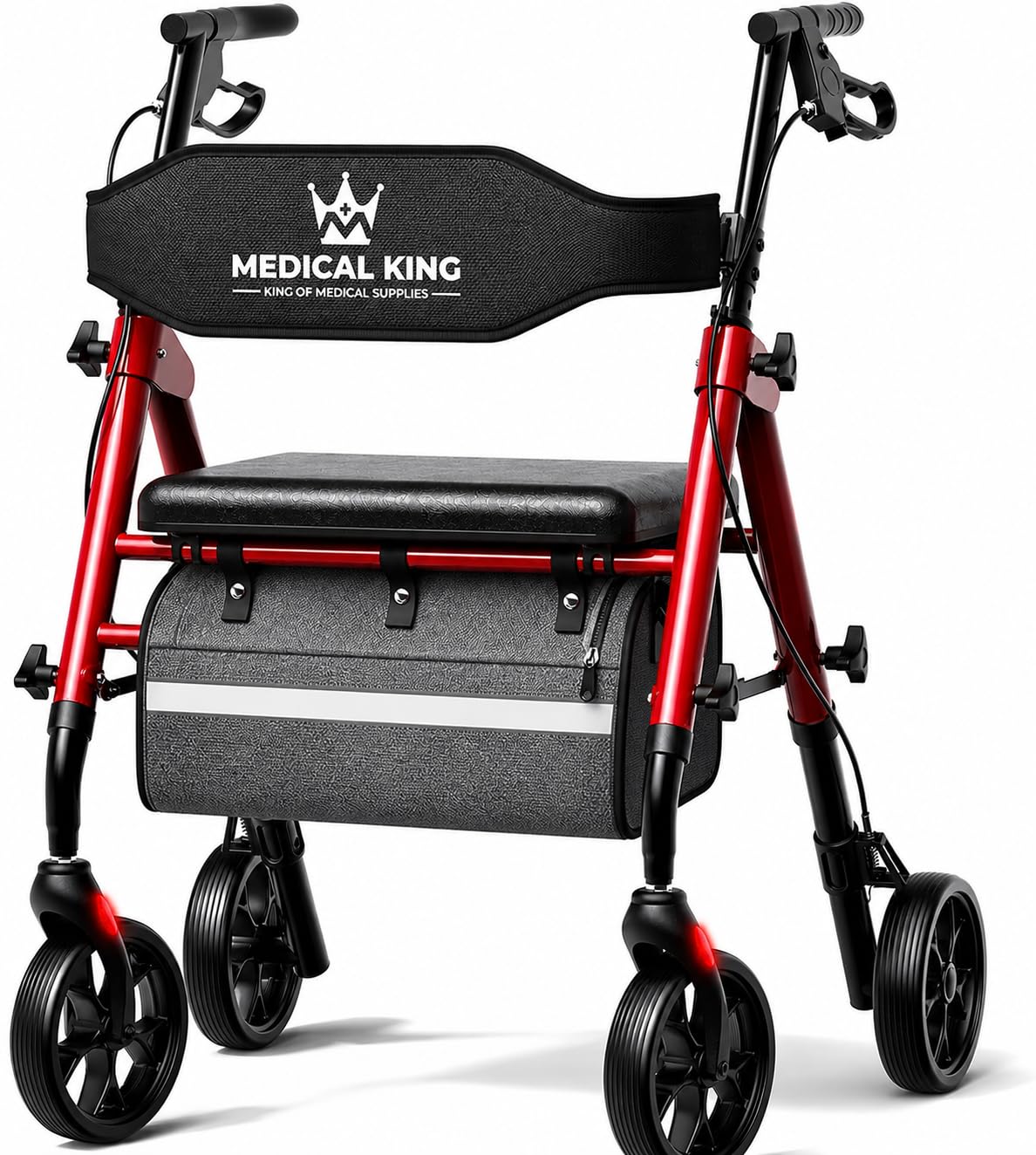 Foldable Rollator Walker with Seat, 8" Wheels, Red C115
