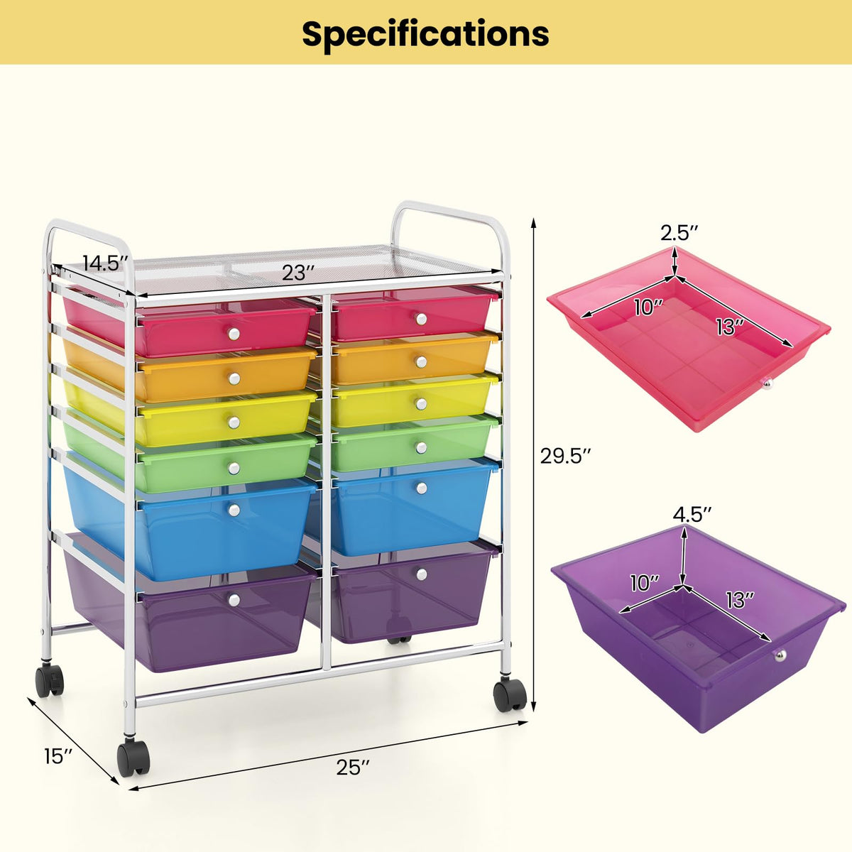 12 Drawer Rolling Storage Cart with Lockable Wheel X924