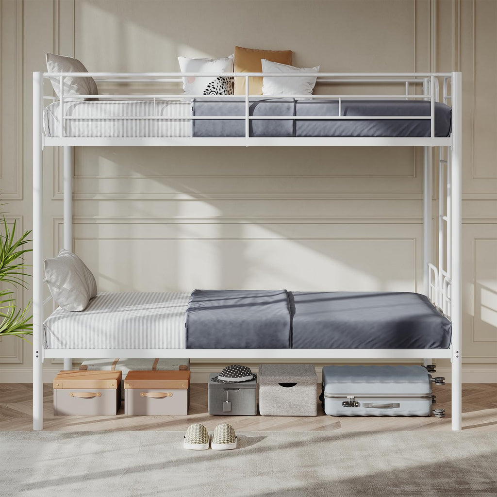 Metal Bunk Bed Twin Over Twin with Ladder and Guardrail D82915