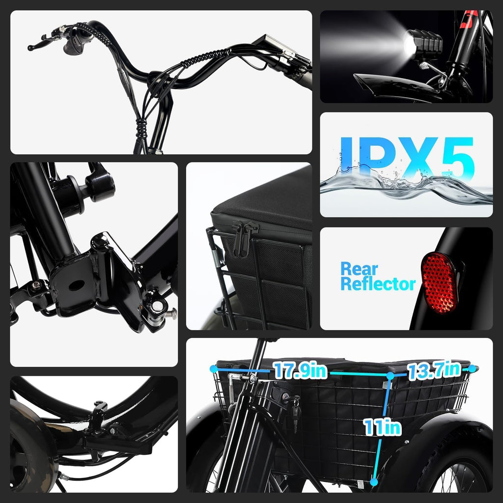 Folding Electric Tricycle for Adults, 20"x4" Fat Tire, Peak 500W 36V13Ah U61559