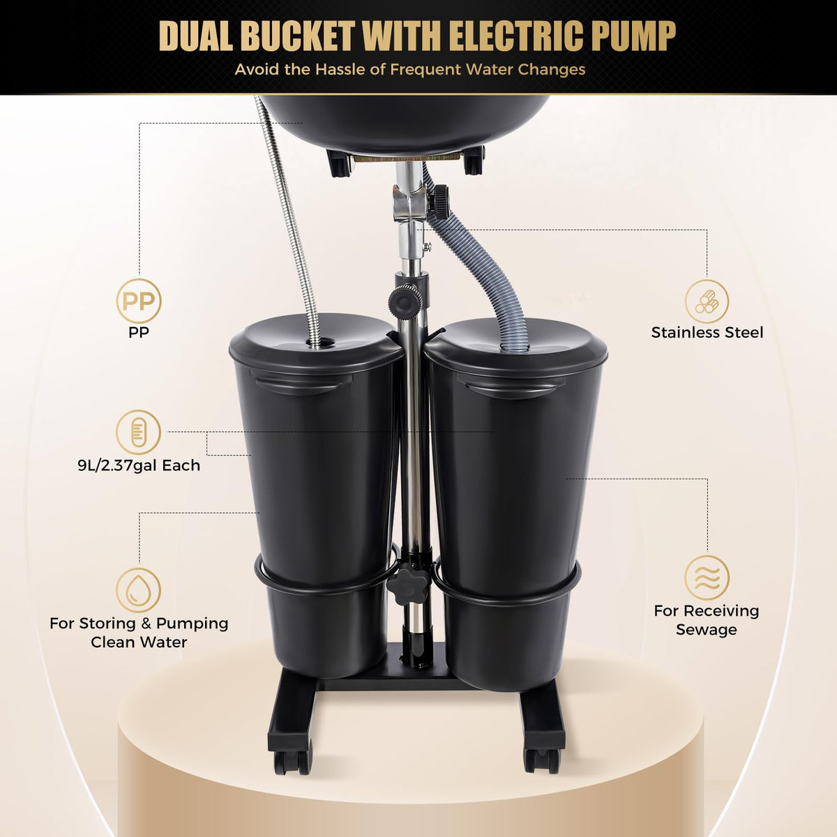 Portable Height & Angle Adjustable Shampoo Bowl with Electric Pump & 2 Bucket X183667